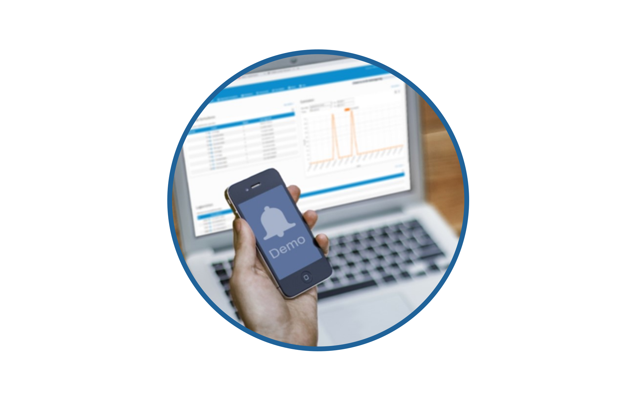 Sfeerbeeld laptop en telefoon met tekst Demo