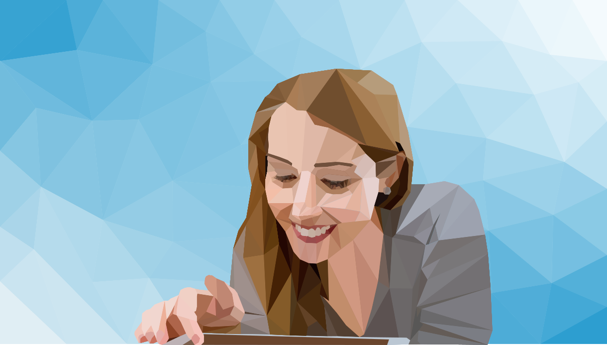 Low poly ambiance image: woman with tablet